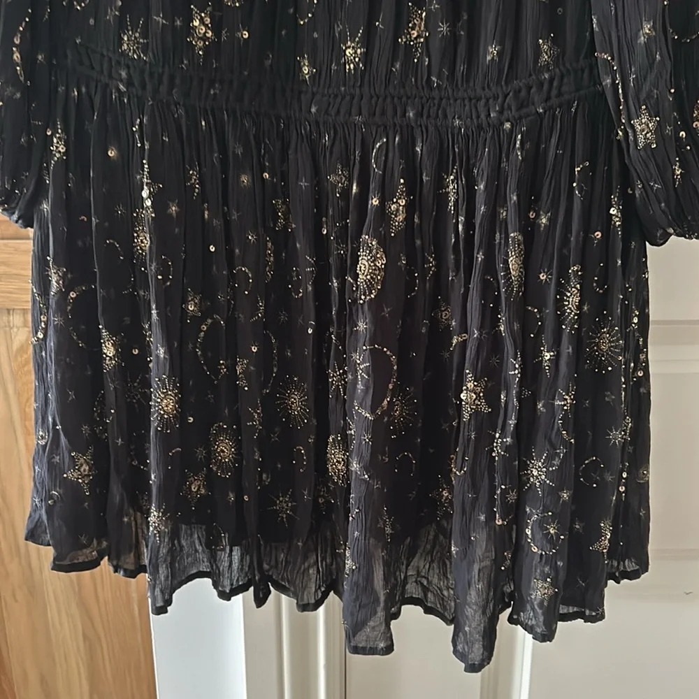 All Saints Black and Gold Smocked A-Line Dress - Picture 11 of 15